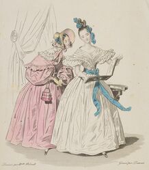 Image of a printed fashion plate published in 1835 in the magazine Journal des demoiselles