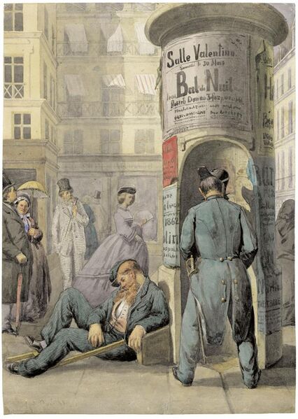 File:Charles Hoguet Pariser Straßenszene mit Plakatsäule 1860.jpg