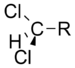 A dichloromethyl group bonded to R.
