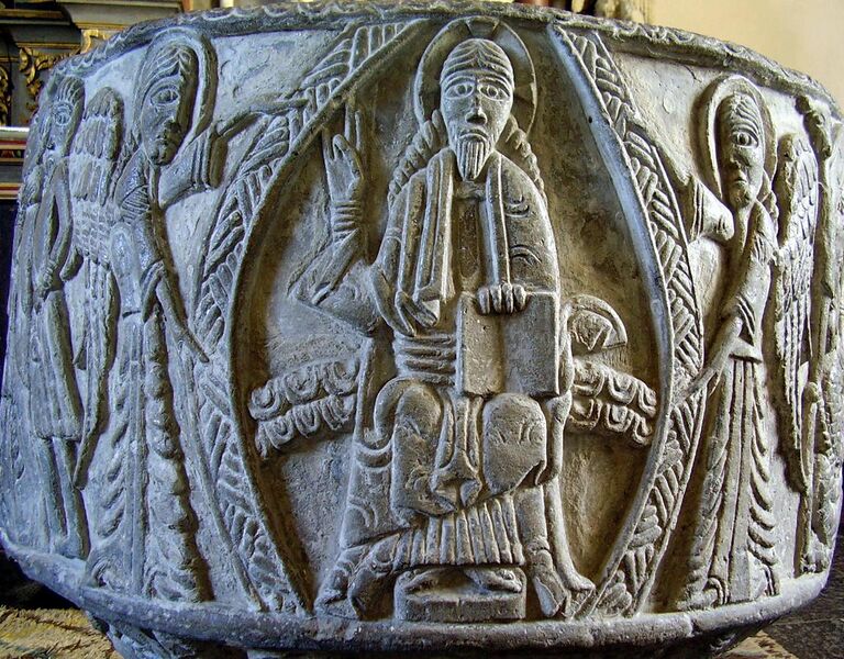 File:Majestatis, Dopfunten i Löderups kyrka, Skåne; förm. 1100-talets tredje fjärdedel.jpg