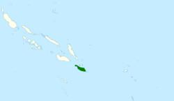 Map of the Solomon Islands, with dark green shading indicating areas where the white-headed fruit dove is found