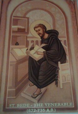 Depiction of St. Bede the Venerable (at St. Bede's school, Chennai) - Image has been cropped for better presentation.jpg