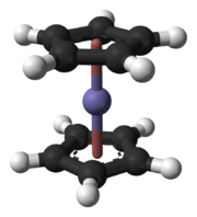 Ball-and-stick model of ferrocene molecule