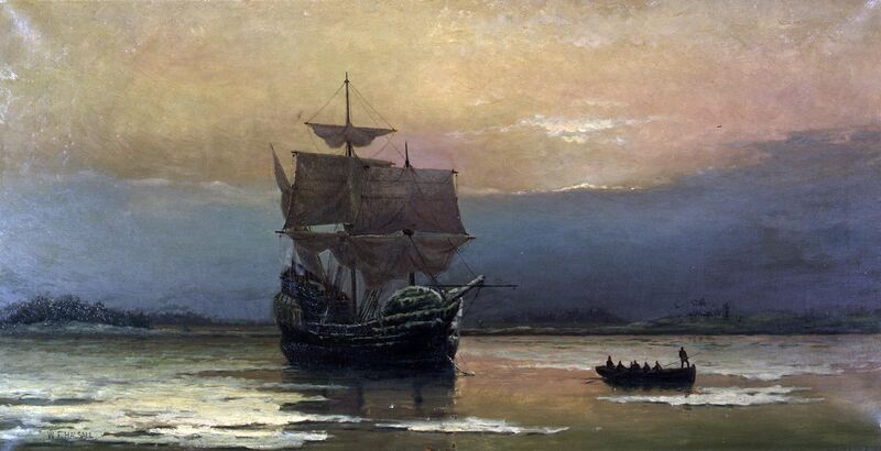 File:Mayflower in Plymouth Harbor, by William Halsall.jpg