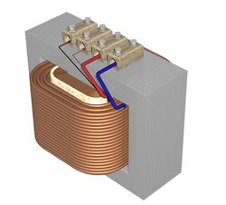 Illustration of transformer showing copper windings
