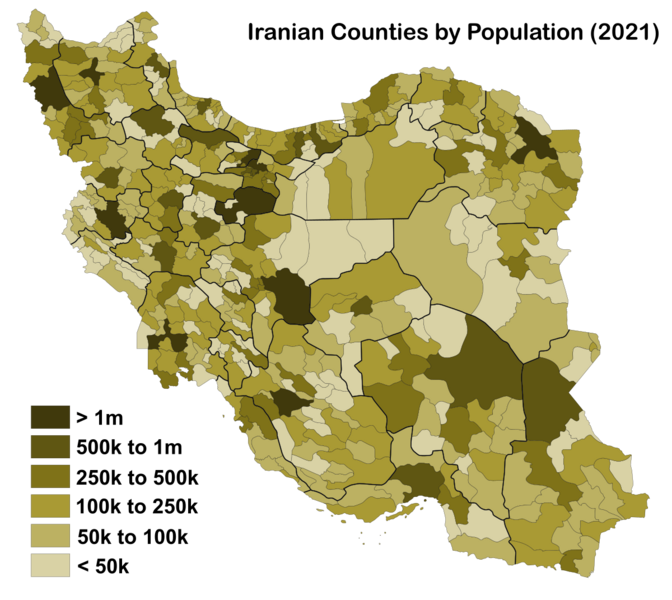 File:Iran Counties by Population (2021).svg