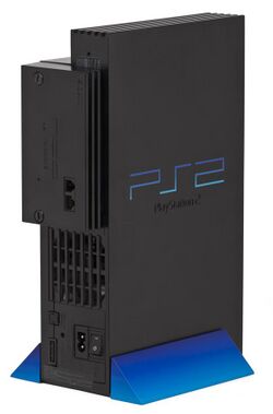 An image of the original PlayStation 2 model, supplemented by an attached network-enabled add-on.