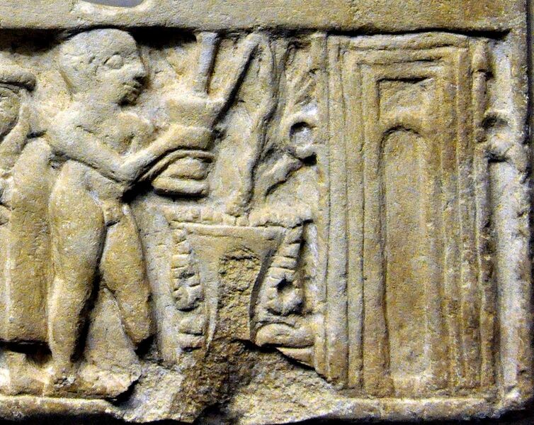 File:Wall plaque showing libation scene from Ur, Iraq, 2500 BCE. British Museum (libation detail).jpg