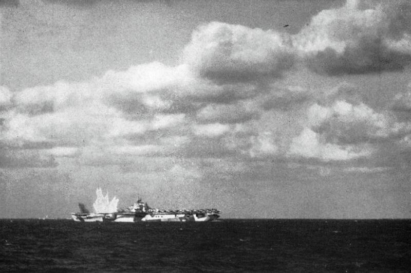 File:Bomb misses USS Hornet (CV-12) off Japan, in March 1945.jpg