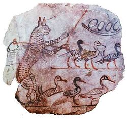 Cat guarding geese c1120 BC Egypt.jpg
