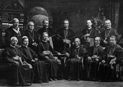 Catholic clergy during the ceremony of the consecration of the Sarajevo cathedral.png