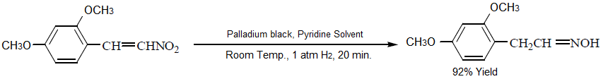 Partial hydrogenation of a nitrostyrene to an alkene hydroxylamine.svg