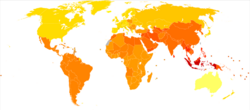 Schizophrenia world map - DALY - WHO2004.svg