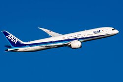 Boeing 787 in launch customer All Nippon Airways' blue and white livery
