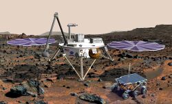 Artists' impression of the Mars Surveyor 2001 lander and rover.