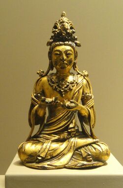 Seated Manjusri Bodhisattva, Chinese, Tang Dynasty or Five Dynasties, late 9th to early 10th century - Nelson-Atkins Museum of Art - DSC09127.JPG