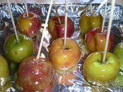 A tray of homemade candied apples