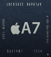 Image of a black Apple A7 chip
