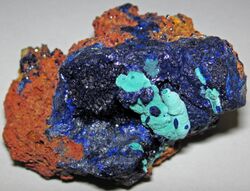 Azurite-malachite on gossan (Morenci Mine, Arizona, USA) (27890565095).jpg