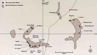 Map showing mines of the Bushveld Igneous Complex