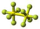 Ball-and-stick model of disulfur decafluoride