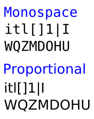 Proportional vs. monospace fonts