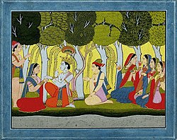 Radha and Krsna Seated in a Grove with Gopis and Gopas.jpg