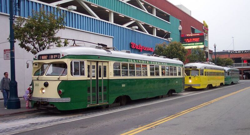 File:San Francisco F line streetcars at Jones.jpg