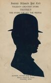 Advertising postcard for Tiedtke's store in Toledo, Ohio with a man in silhouetted profile