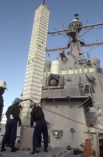 File:US Navy 050110-N-9851B-056 Sailors aboard the guided missile destroyer USS Curtis Wilbur (DDG 54) stabilize a crate containing a Tomahawk cruise missile.jpg