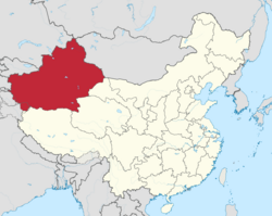 Location of Xinjiang within China