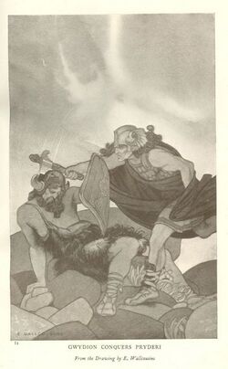 Gwydion fighting Pryderi