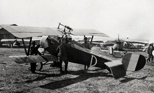 Nieuport 16 with overwing Lewis machine gun at Lemmes in June, 1916 (cropped).jpg