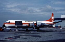 NWT Air Lockheed Electra at Vancouver Airport in August 1983.jpg
