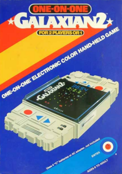 Galaxian 2 handheld electronic game (Entex) box front cover.png