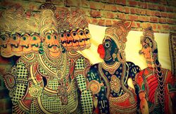 Hanuman and Ravana in Tholu Bommalata, the shadow puppet tradition of Andhra Pradesh, India.JPG