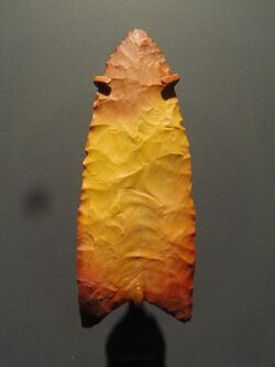 Clovis point, 11500-9000 BC, Sevier County, Utah, chert - Natural History Museum of Utah - DSC07376.JPG
