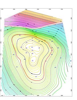 Contour map software screen snapshot of isopach map for 8500ft deep OIL reservoir with a Fault line.jpg