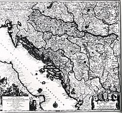 Zemljopisna karta Dalmacije, Hrvatske, Slovenije, Bosne, Srbije, Istre i Dubrovacke republike u 18. st.jpg