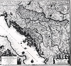 Map of Croatia, Dalmatia, Slavonia, Bosnia, Serbia, Istria and the Republic of Ragusa in the 18th century