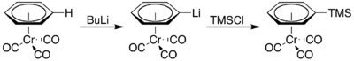 (Benzene)chromiumtricarbonyl lithiation TMS.png