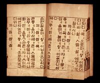 old printed book with Hangul letters and Hanja annotations