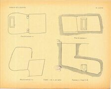 A group of four sketches showing burial shafts and chambers