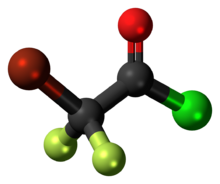 Ball-and-stick model of the bromodifluoroacetyl chloride molecule