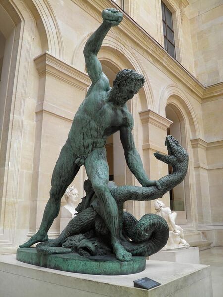 File:Hercule combattant Achéloüs métamorphosé en serpent (Hercules fighting Acheloos transformed into a snake), Bronze, cast by Carbonneaux, 1824, Louvre Museum (8270401670).jpg