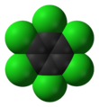 Ball-and-stick model of hexachlorobenzene