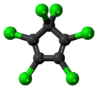 Ball-and-stick model of hexachlorocyclopentadiene