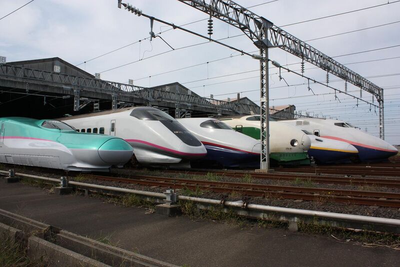 File:JR East Shinkansen lineup at Niigata Depot 200910.jpg