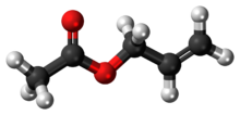 Ball-and-stick model of the allyl acetate molecule