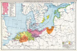 Northern Europe in the 1400s, showing the extent of the Hanseatic League